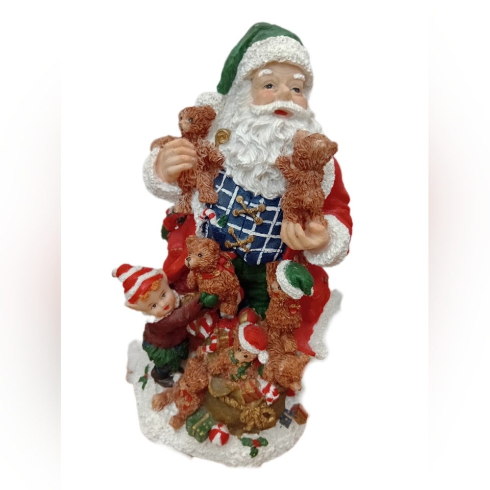 Festive Santa Claus Statue with Bears